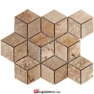 3D Mutfak Tezgah Arası Traverten Fileli Derzli Mozaik Doğal Taş -DT1404